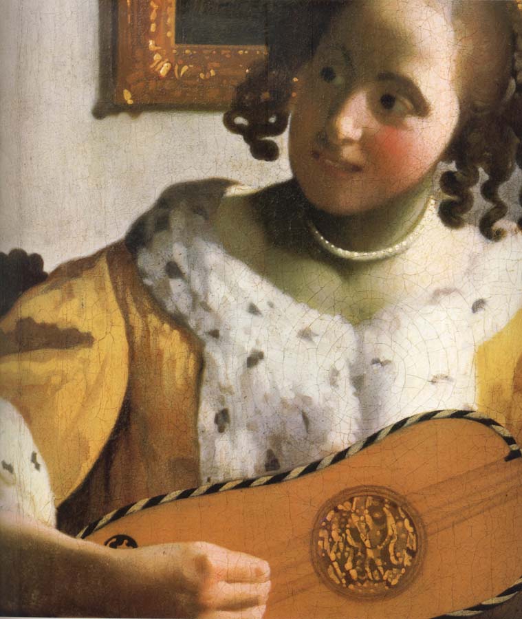 Jan Vermeer Detail of  Woman is playing Guitar